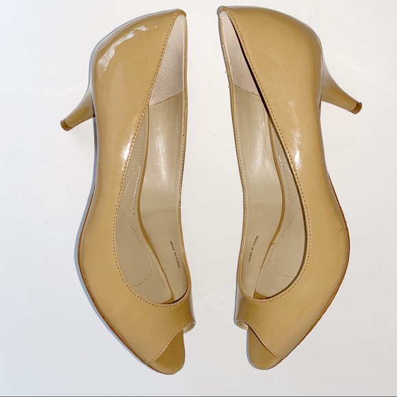 Tahari | Open Toe Camel Patent Pumps 10 - Picture 8 of 11